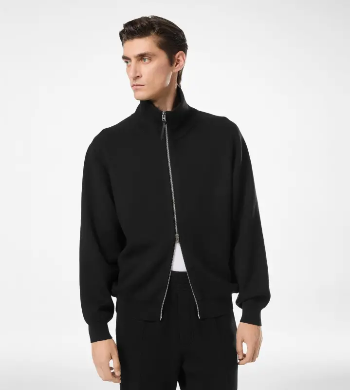 DOUBLE FACE WOOL FULL ZIP BLACK online
